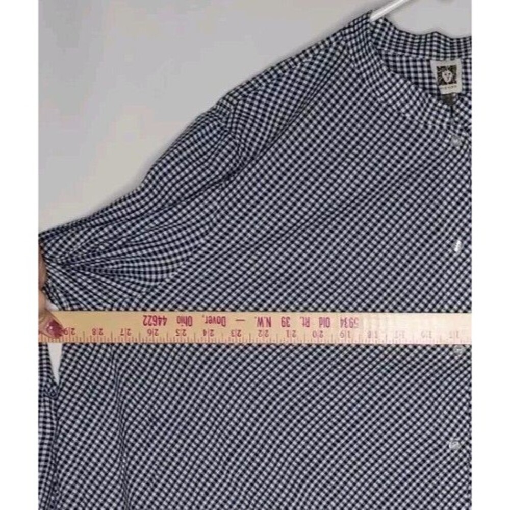 Anne Klein Tunic Button Top Women 3X Blue Gingham Mandarin V-Cut Hem Long Sleeve - Picture 3 of 7